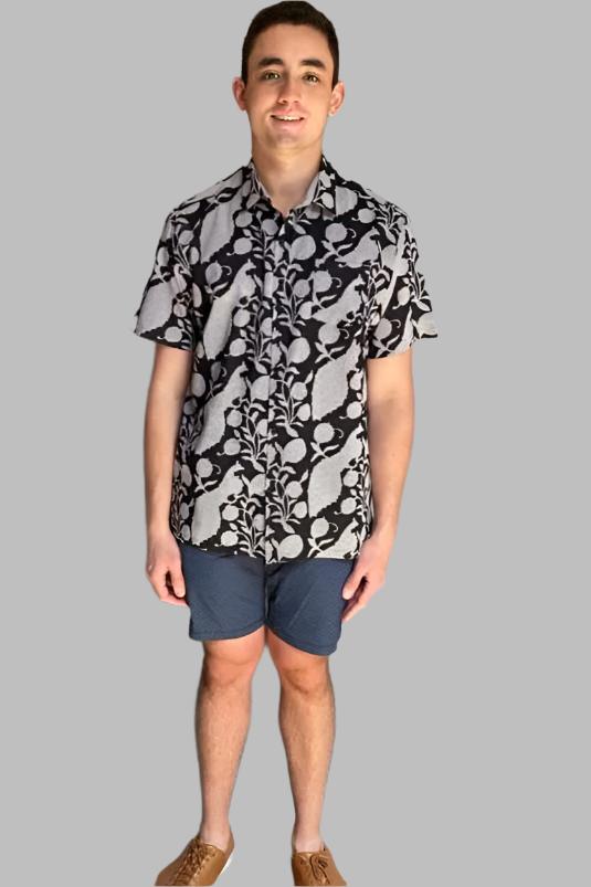 Block Print Men's Shirt - Short Sleeve - Black and Grey