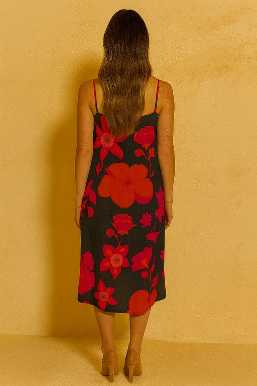 Slip Dress - Bold Navy and Orange Floral