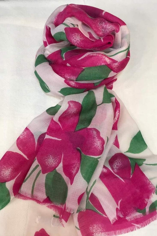 Cashmere Scarf - Floral - Fuschia