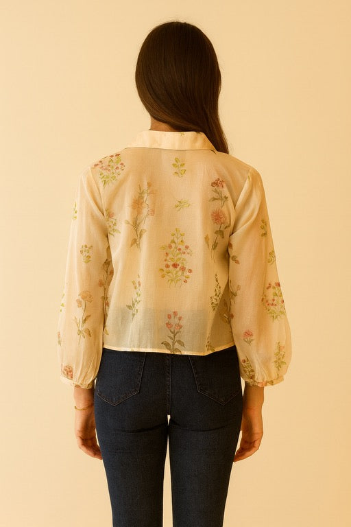 Cropped Organza Shirt - Delicate Peach Petal