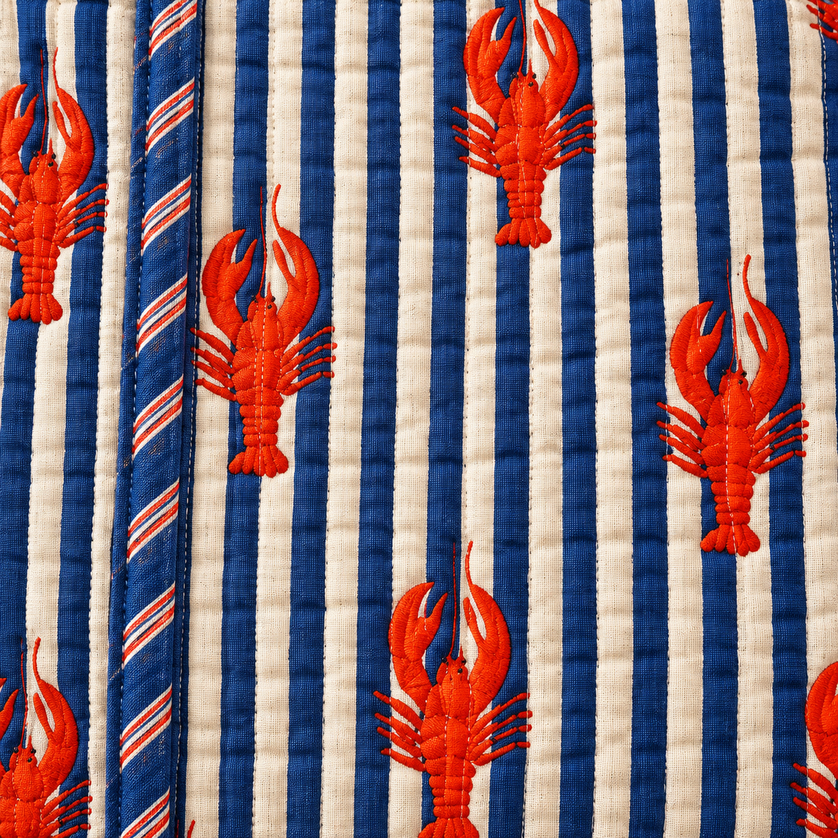 Zippered Tote Bag - Blue Striped Lobster