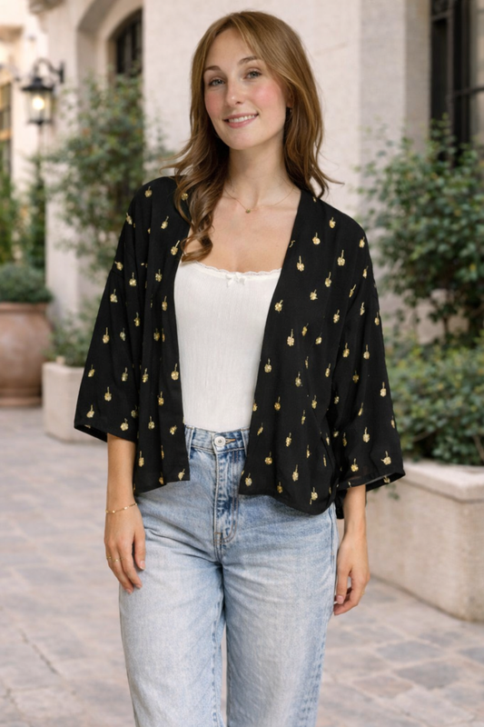 Kimono - Black with Gold Sequins