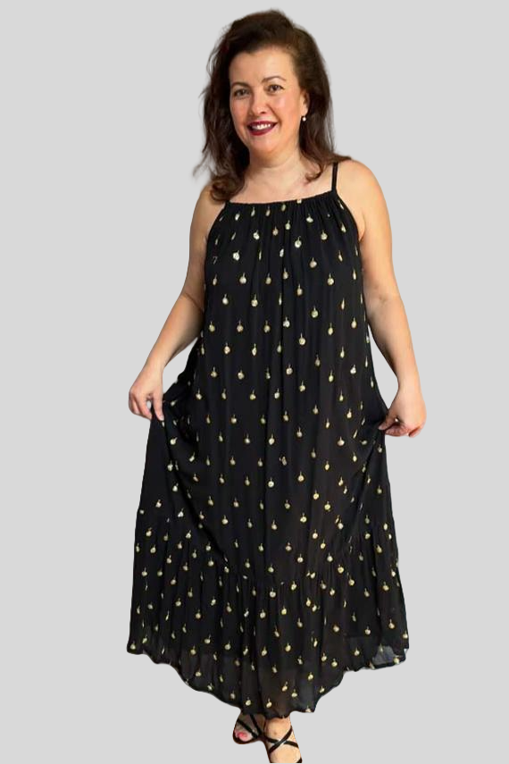 Gold Sequin Maxi Dress - Black