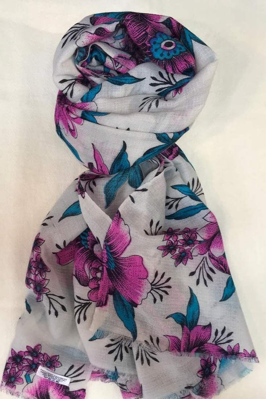 Cashmere Scarves - Purple Blue Floral