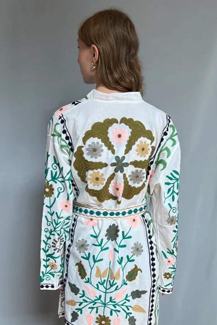 Embroidered Cotton Jacket - Robe Style