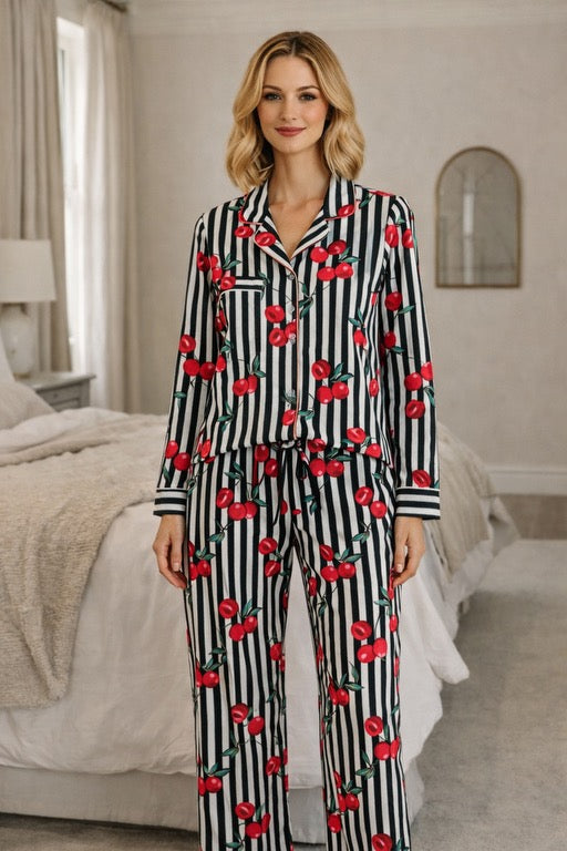 Block Print Pajama Set - Cherry Pop Strip