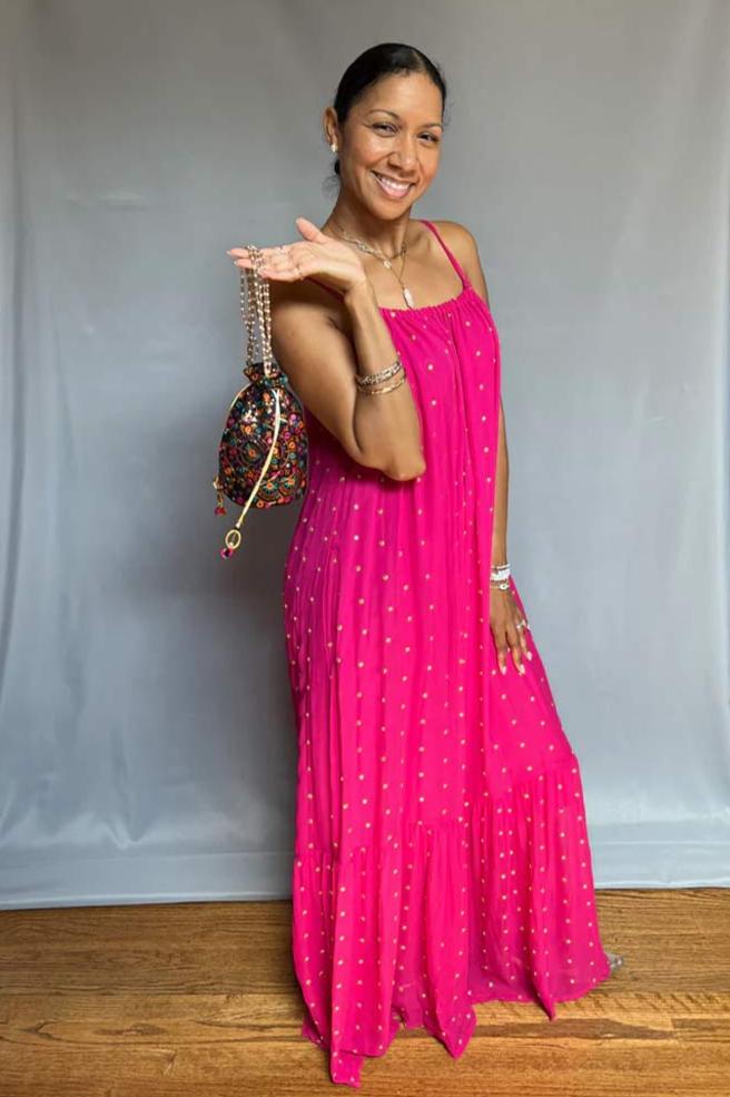 Gold Sequin Maxi Dress - Fuschia