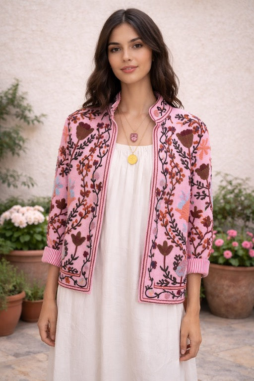 Embroidered Reversible Jacket - Pink
