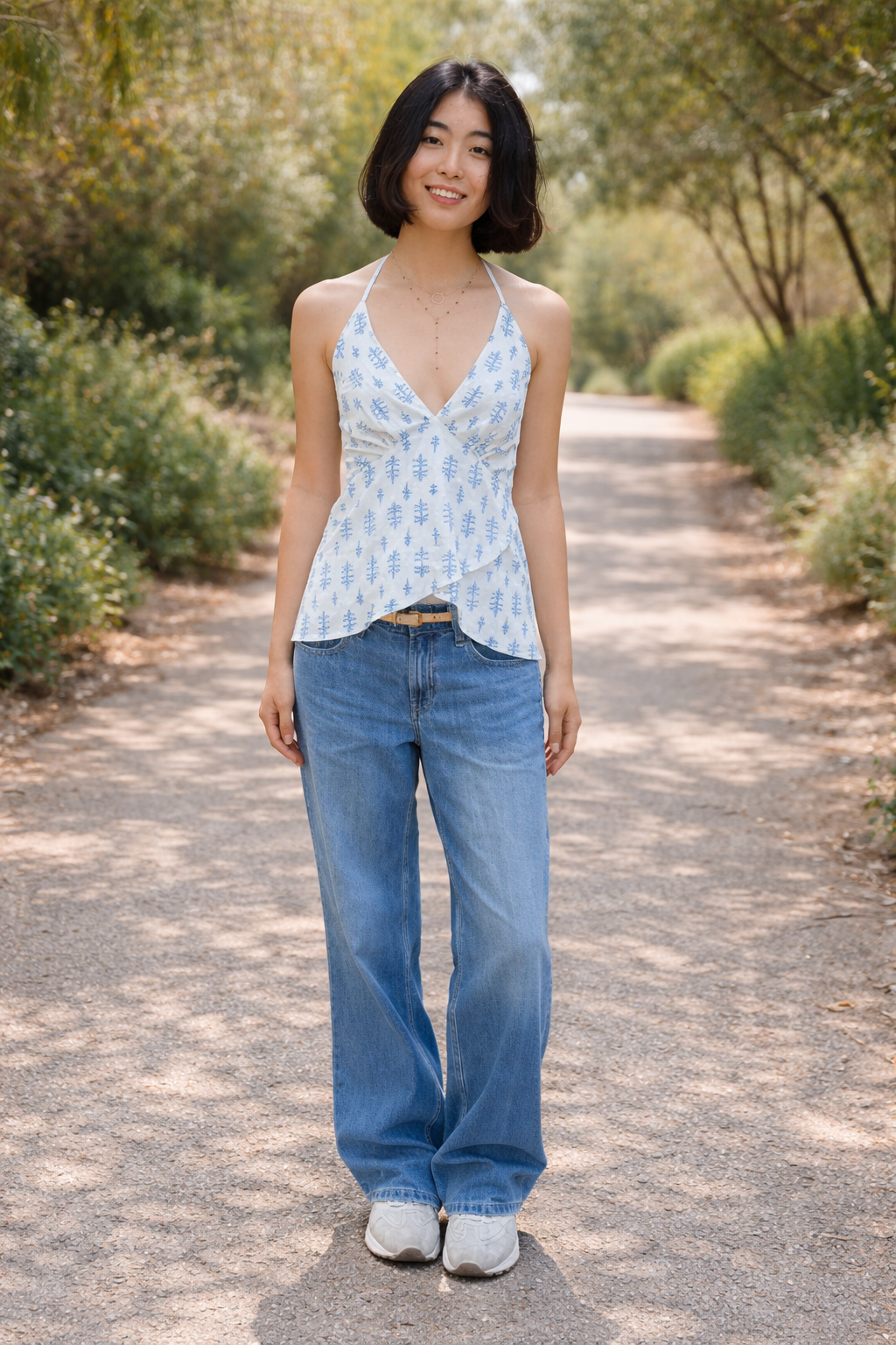 Halter Top - Block Print - Blue and White