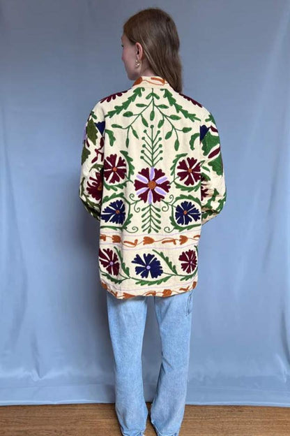 Embroidered Reversible Cotton Jacket - Yellow & Green