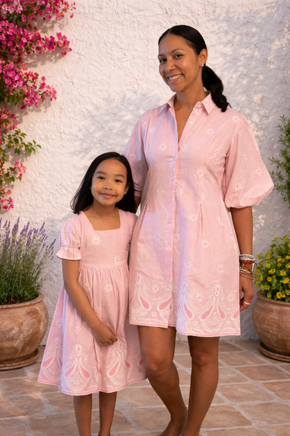 Embroidered Girl's Dress - Pink
