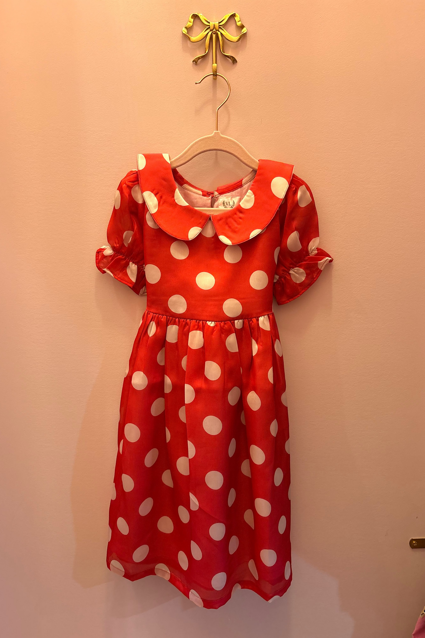 Girl's Satin Dress - White Polka Dots on Pink