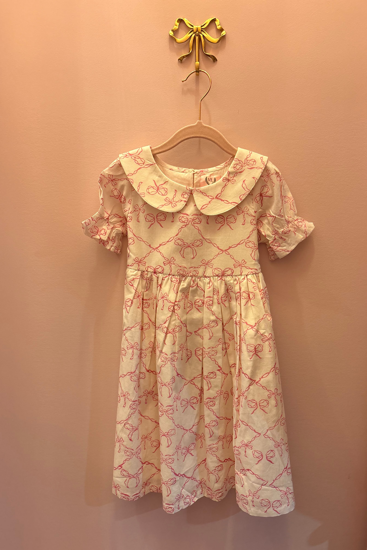 Block Print Girl's Dress - Pink Bows