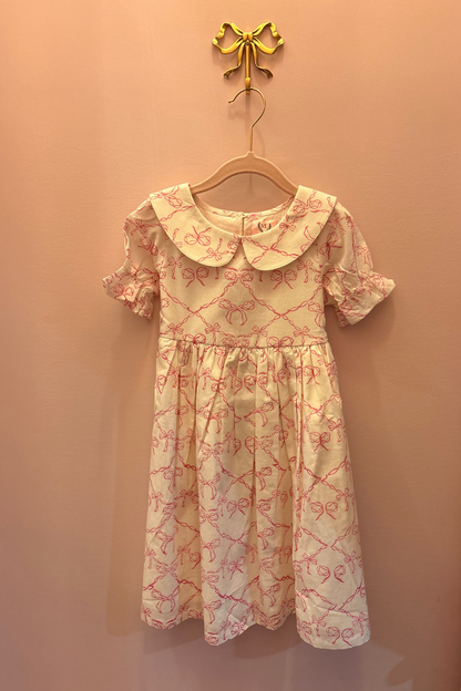 Block Print Girl's Dress - Pink Bows