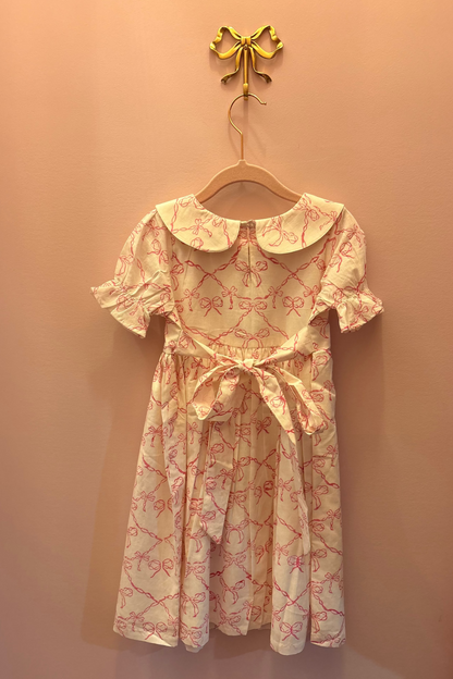 Block Print Girl's Dress - Pink Bows