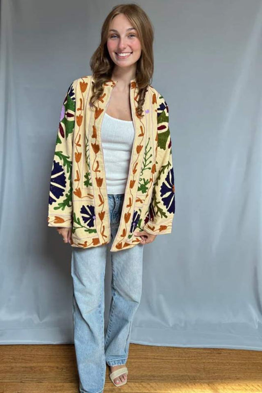 Embroidered Reversible Cotton Jacket - Yellow & Green