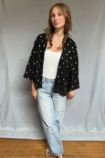 Kimono - Black With Gold Sequins