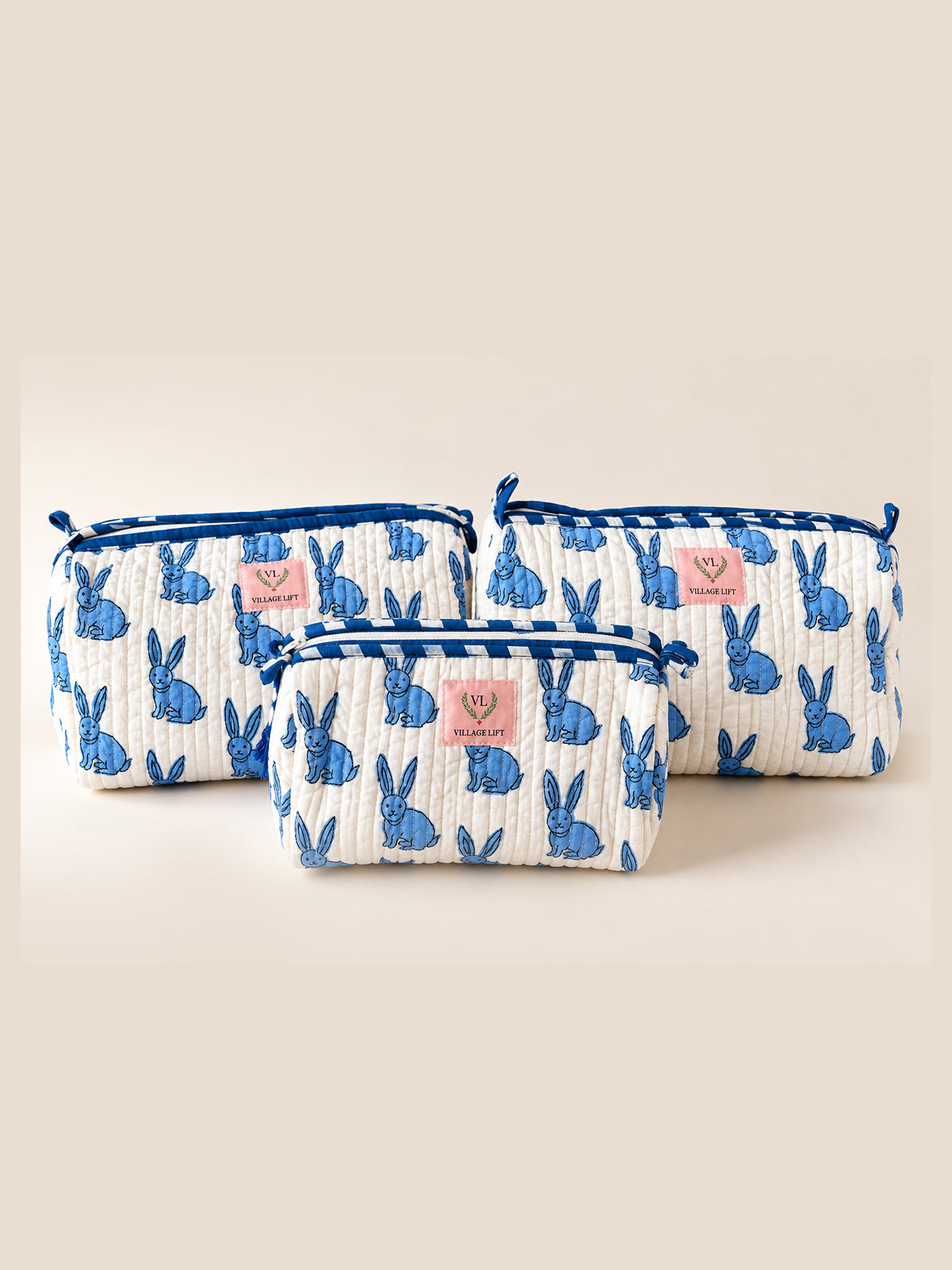 Block Print Nested Cosmetic Bags – Set of 3
