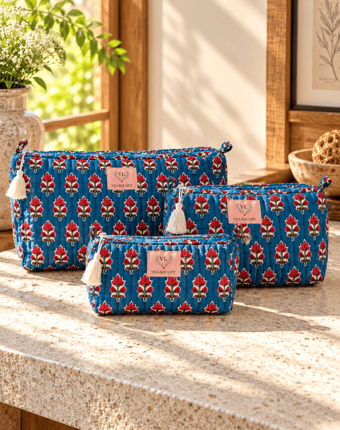 Block Print Nested Cosmetic Bags – Set of 3 | Signature Collection