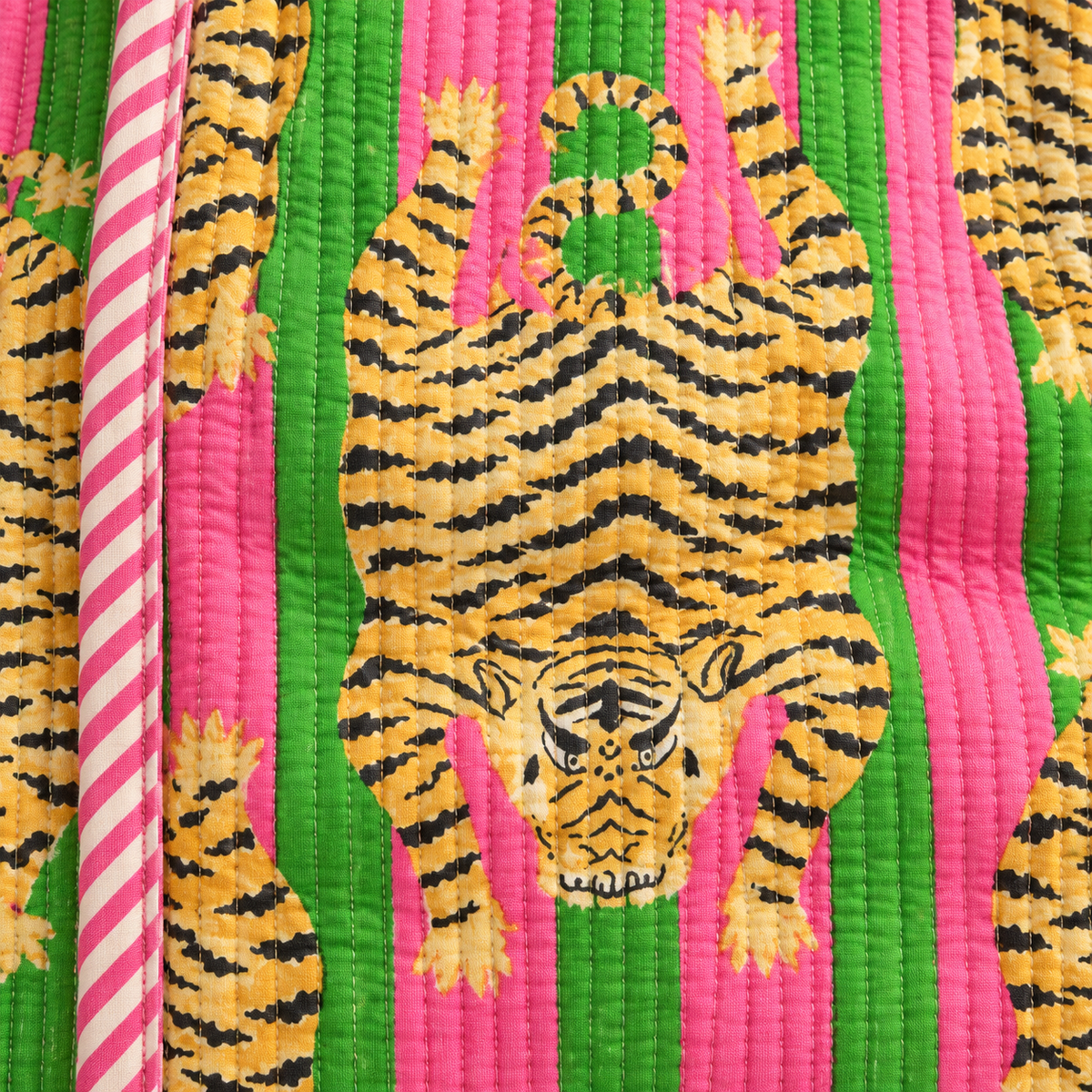 Block Print Reversible Tote Bag -  Pink Tiger