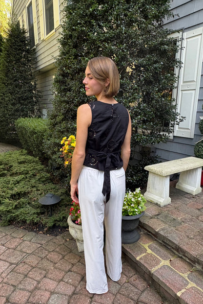 Embroidered Square Neck Tank - Black Mirror