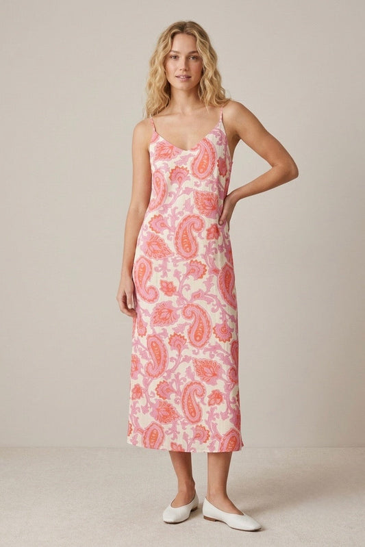 Nikki Slip Dress - Pink Paisley with Shimmer