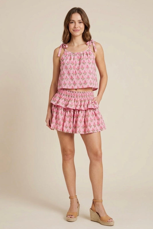Chloe Mini Tiered Skirt - Pink Boti