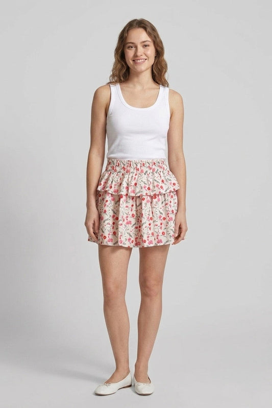 Chloe Mini Tiered Skirt - Red Floral