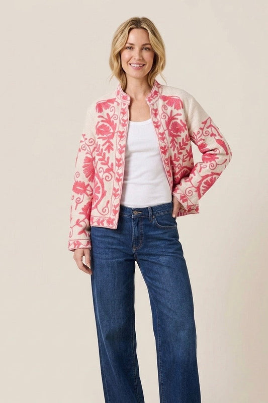 Emmy Embroidered Reversible Jacket - Pink Floral