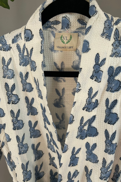 Block Print Waffle Cotton Robe
