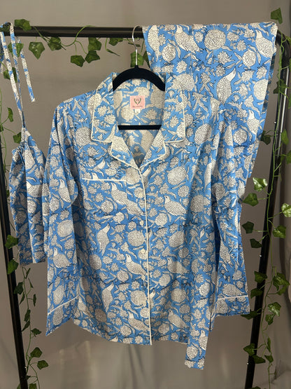 Block Print Pajama Set - Blue & White