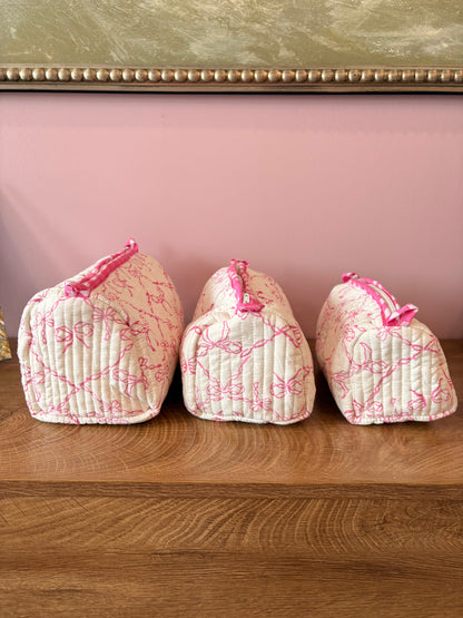 Block Print Nested Cosmetic Bags - Set of 3 - Pink Bow