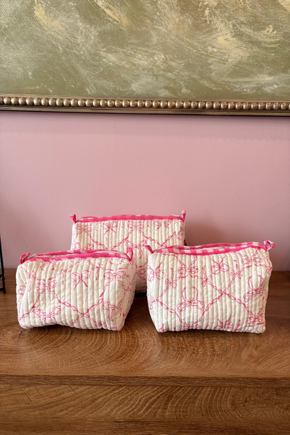 Block Print Nested Cosmetic Bags - Set of 3 - Pink Bow