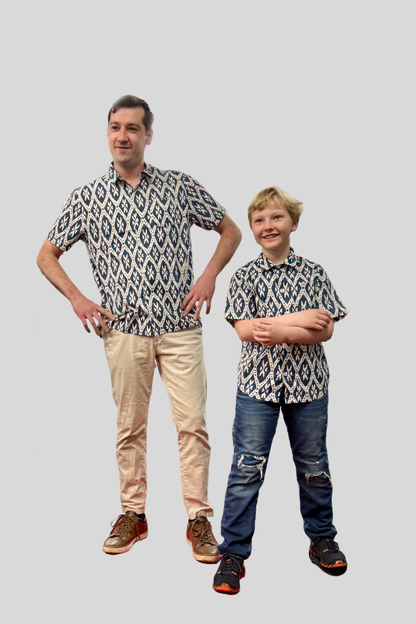 Block Print Men's Shirt - Short Sleeves - Ikat