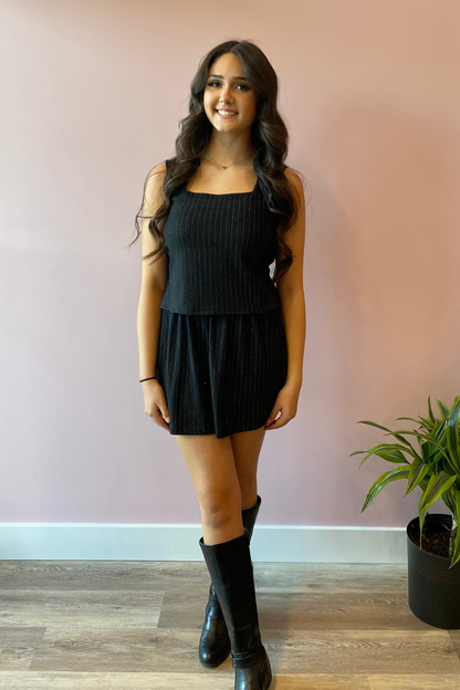 Square Neck Tank - Black Lurex