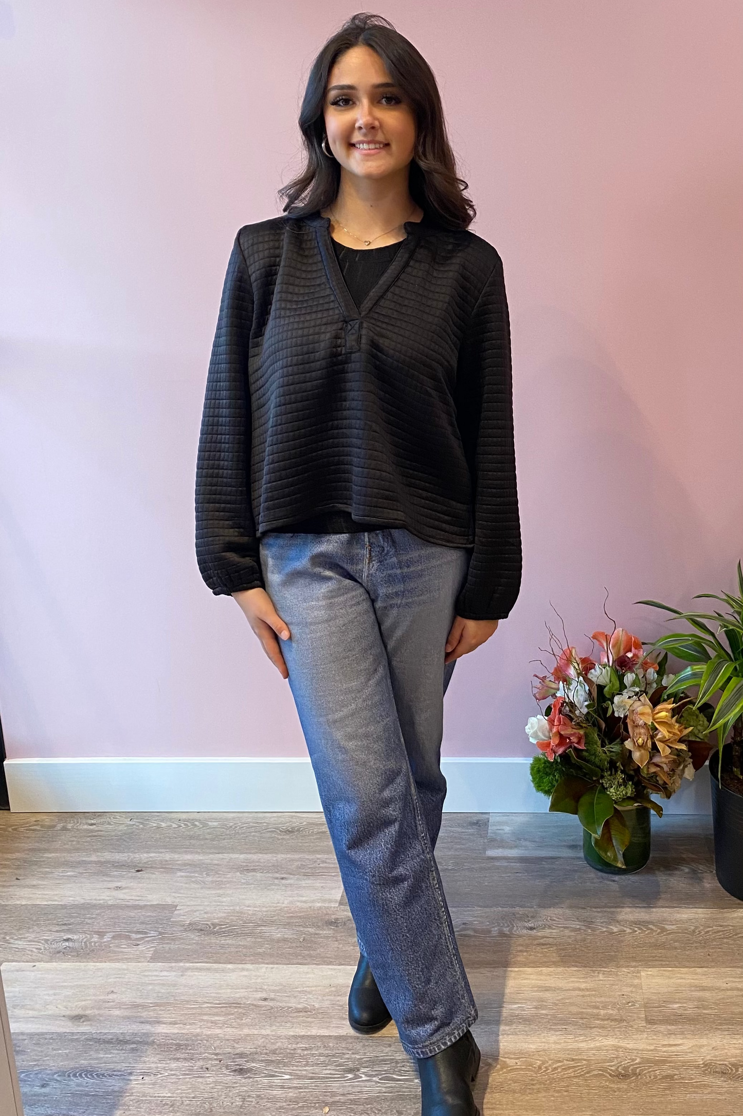 Quilted Sweatshirt - Black