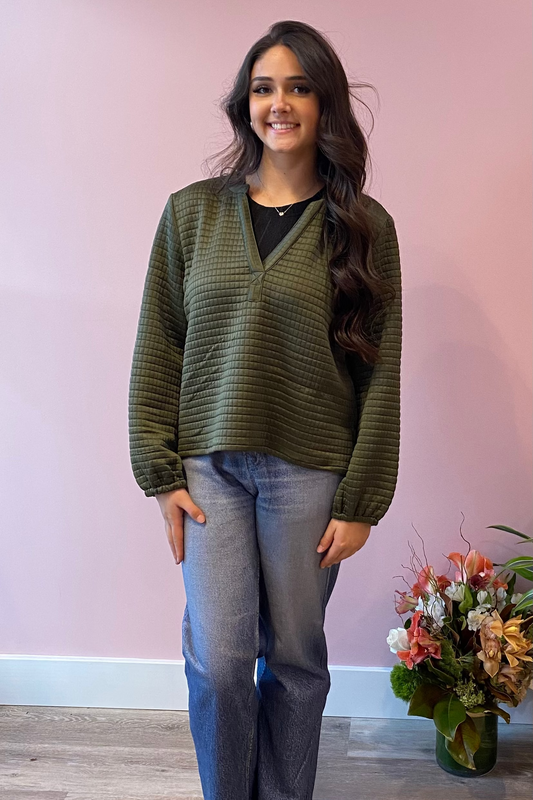 Quilted Sweatshirt - Olive Green