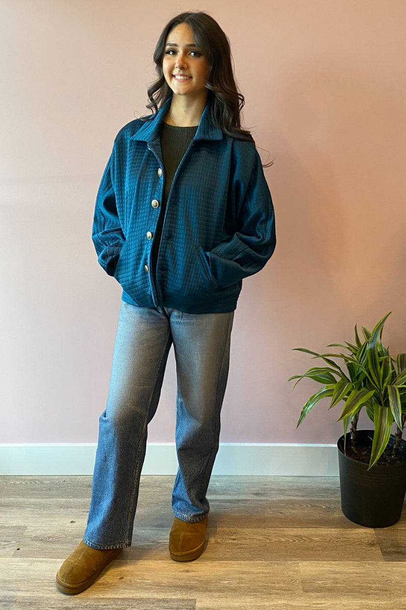 Quilted Teddy Jacket - Teal