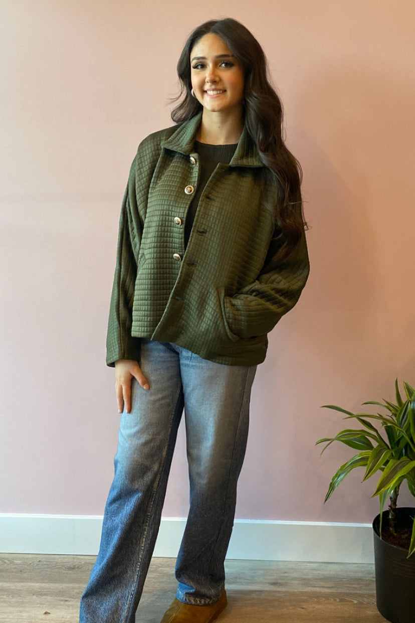 Quilted Teddy Jacket - Olive Green