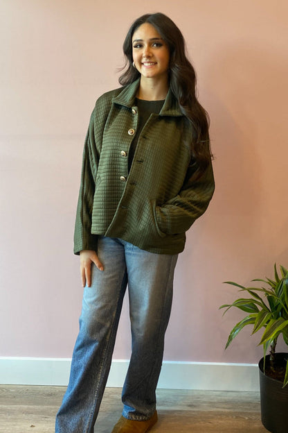 Quilted Teddy Jacket - Olive Green