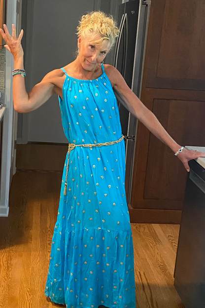 Gold Sequin Maxi Dress - Turquoise