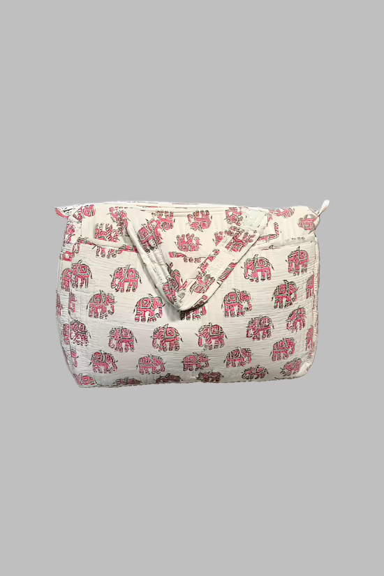 Block Print Diaper Bag - Pink Elephants