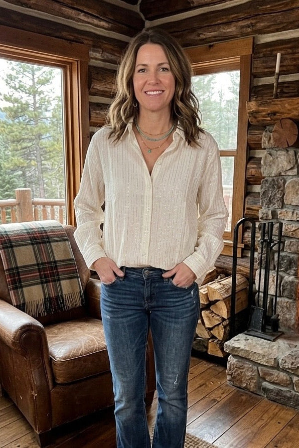 Shimmer Button Down - White