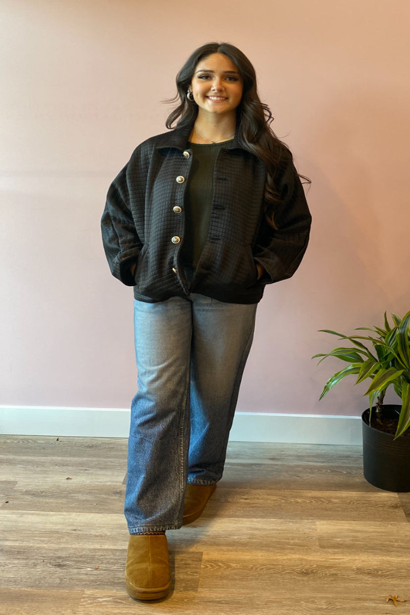 Quilted Teddy Jacket - Black