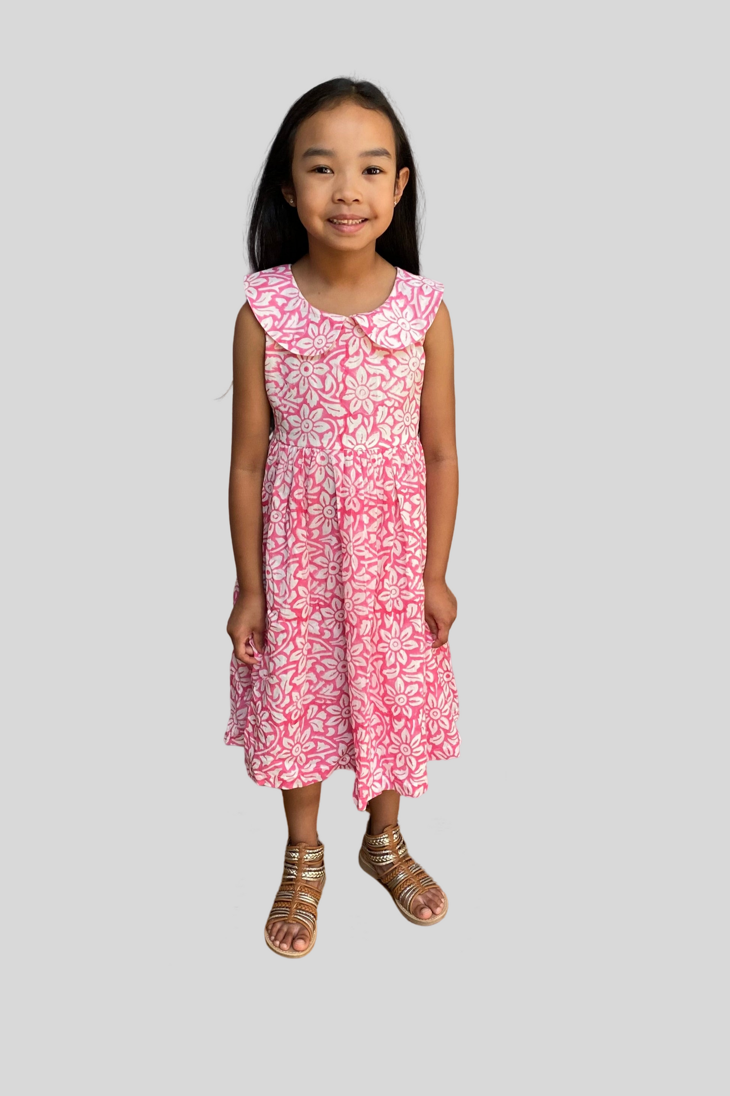 Block Print Girl's Dress - Pink