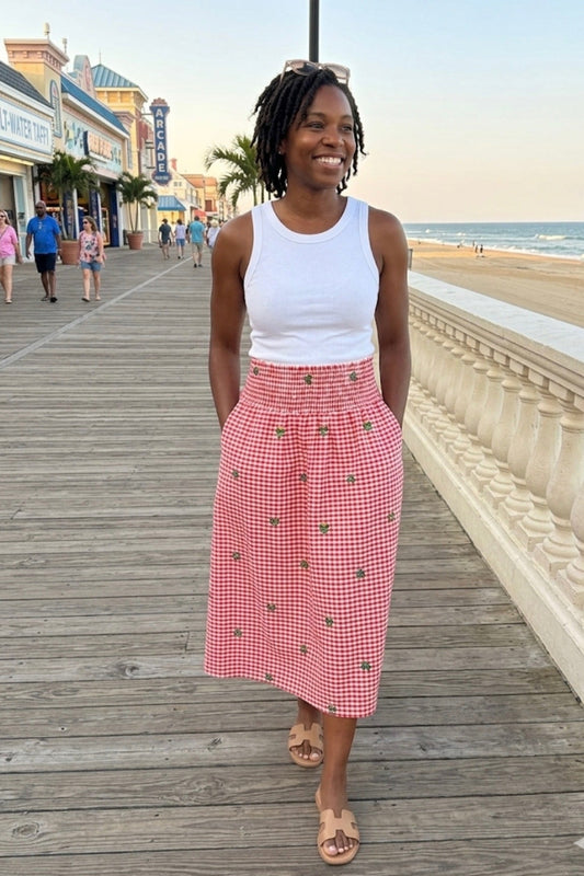 Cotton Maxi Skirt - Red and White Gingham