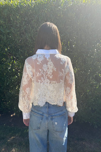 Cropped Lace Shirt - White
