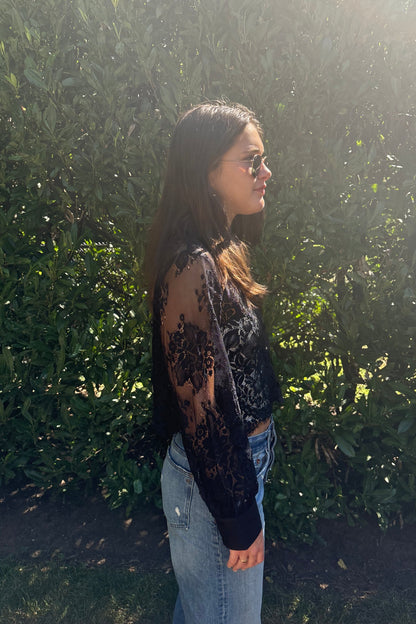 Cropped Lace Shirt - Black