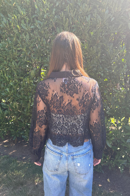Cropped Lace Shirt - Black