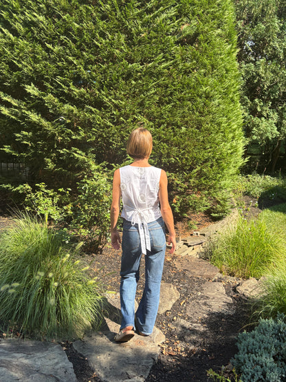 Embroidered Square Neck Tank - White Mirror